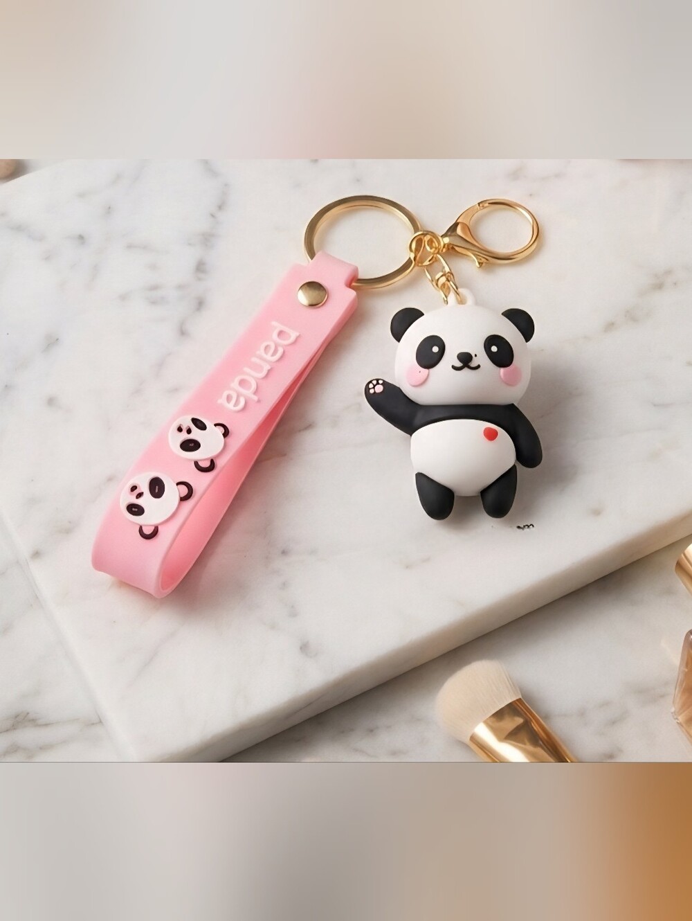 Pink Panda Keychain with Cute Panda Charm